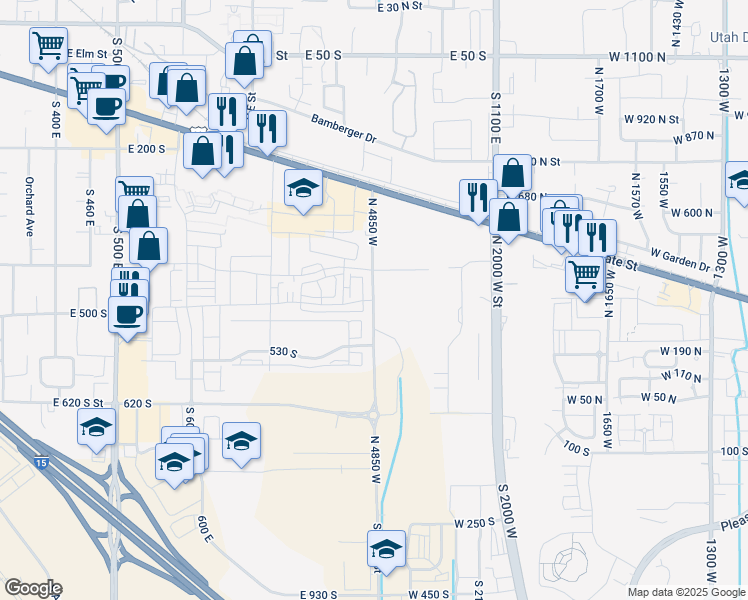 map of restaurants, bars, coffee shops, grocery stores, and more near 462 South 860 East in American Fork