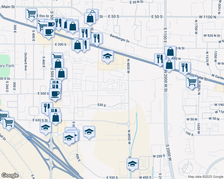 map of restaurants, bars, coffee shops, grocery stores, and more near 807 East 460 South in American Fork