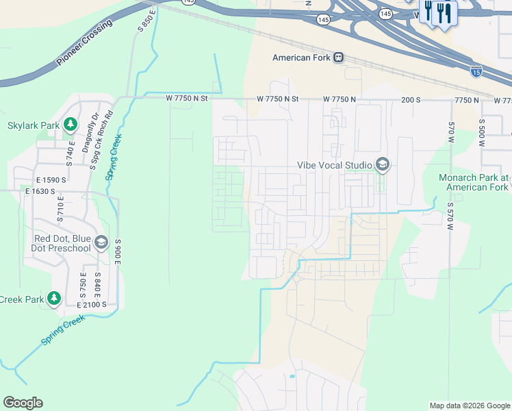 map of restaurants, bars, coffee shops, grocery stores, and more near Unnamed Road in American Fork