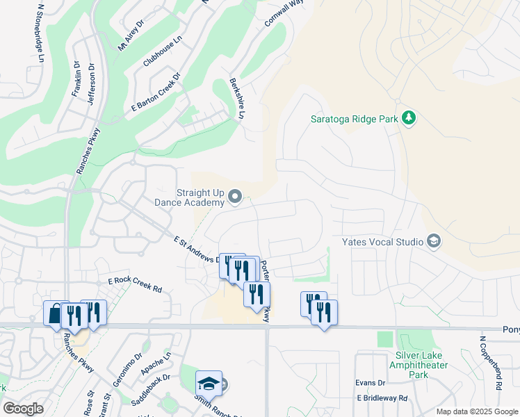 map of restaurants, bars, coffee shops, grocery stores, and more near 4175 East Sun Crest Drive in Eagle Mountain