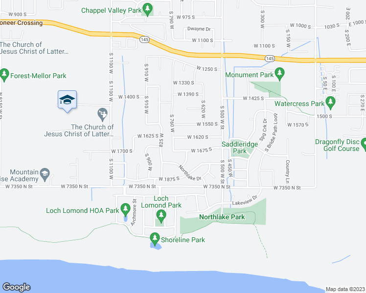 map of restaurants, bars, coffee shops, grocery stores, and more near 698 West 1675 South in Lehi