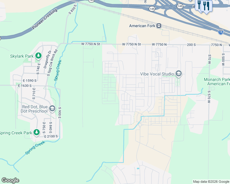 map of restaurants, bars, coffee shops, grocery stores, and more near 1111 West 480 South Street in American Fork