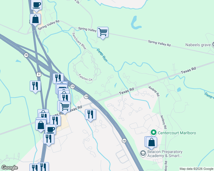 map of restaurants, bars, coffee shops, grocery stores, and more near 292 Harvard Place in Marlboro