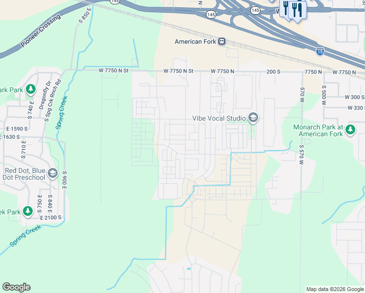 map of restaurants, bars, coffee shops, grocery stores, and more near 1007 West 430 South in American Fork
