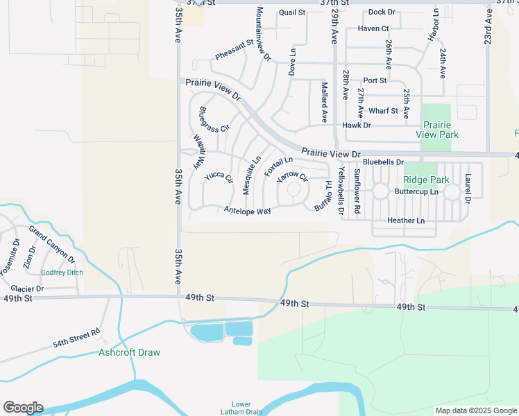 map of restaurants, bars, coffee shops, grocery stores, and more near 3105 Antelope Way in Evans