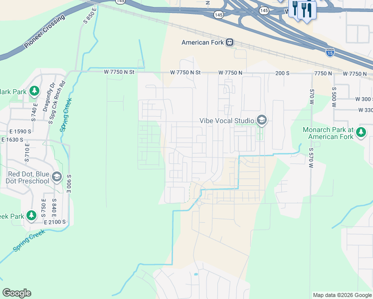 map of restaurants, bars, coffee shops, grocery stores, and more near 1023 West 430 South in American Fork
