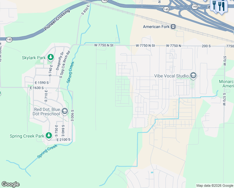 map of restaurants, bars, coffee shops, grocery stores, and more near 1157 West 480 South Street in American Fork