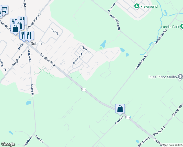 map of restaurants, bars, coffee shops, grocery stores, and more near 217 Liberty Trail Court West in Fountainville