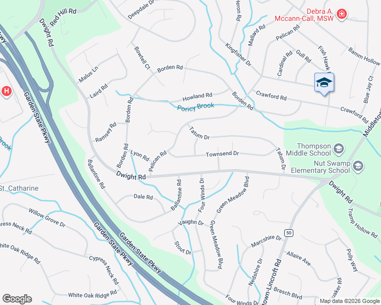 map of restaurants, bars, coffee shops, grocery stores, and more near 3 De Ridder Court in Monmouth County