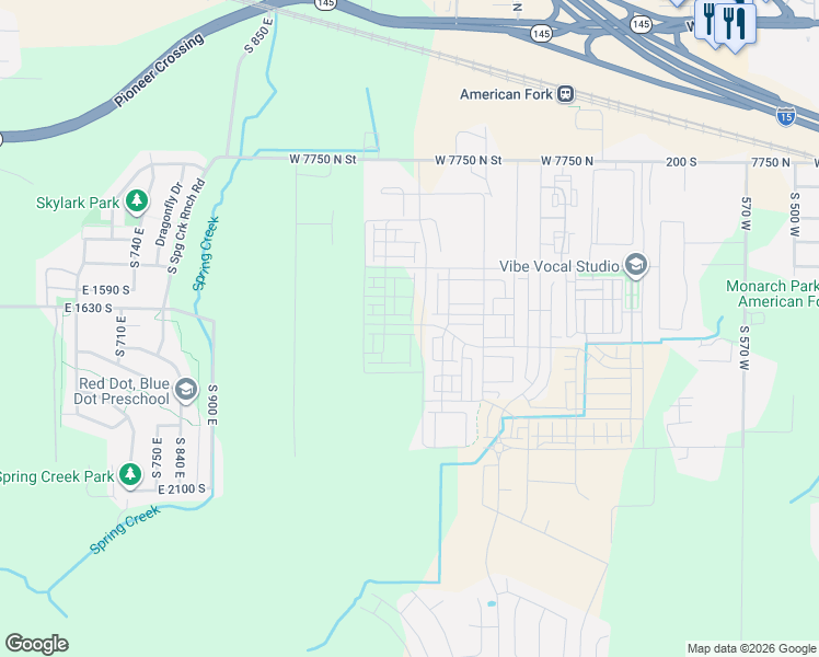 map of restaurants, bars, coffee shops, grocery stores, and more near 1115 West 480 South Street in American Fork