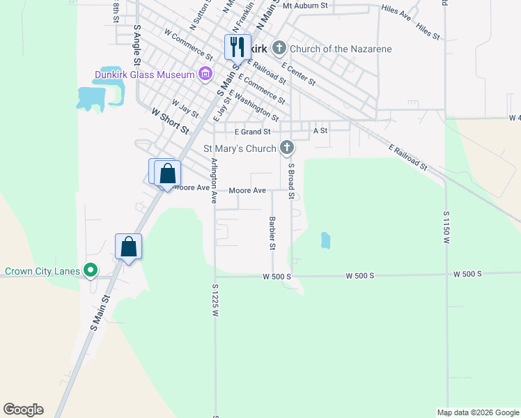 map of restaurants, bars, coffee shops, grocery stores, and more near 398 East Walnut Avenue in Dunkirk