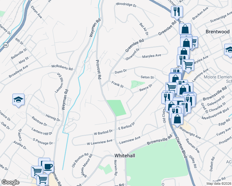 map of restaurants, bars, coffee shops, grocery stores, and more near 739 Frank Street in Pittsburgh