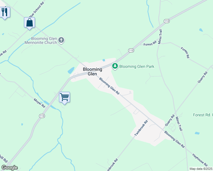 map of restaurants, bars, coffee shops, grocery stores, and more near 824 Blooming Glen Road in Perkasie