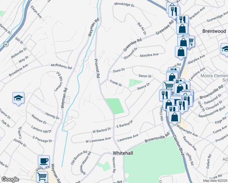 map of restaurants, bars, coffee shops, grocery stores, and more near 739 Frank St in Pittsburgh