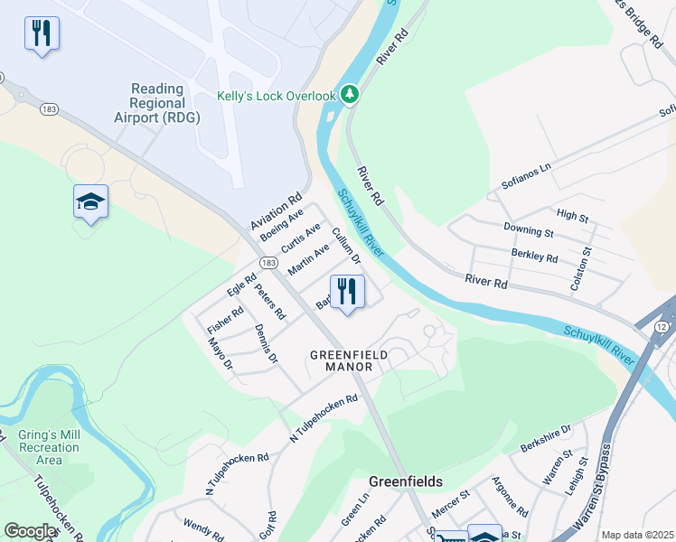 map of restaurants, bars, coffee shops, grocery stores, and more near 516 Lockheed Avenue in Reading