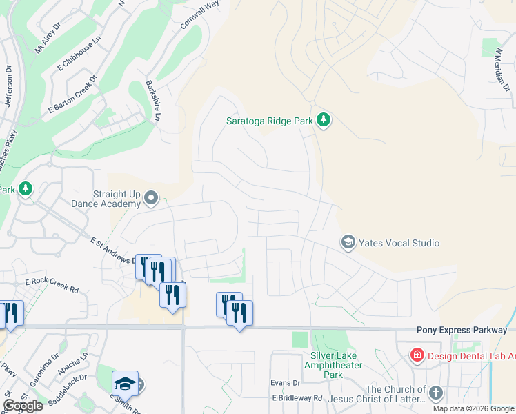 map of restaurants, bars, coffee shops, grocery stores, and more near 1816 West Eaglewood Drive in Eagle Mountain