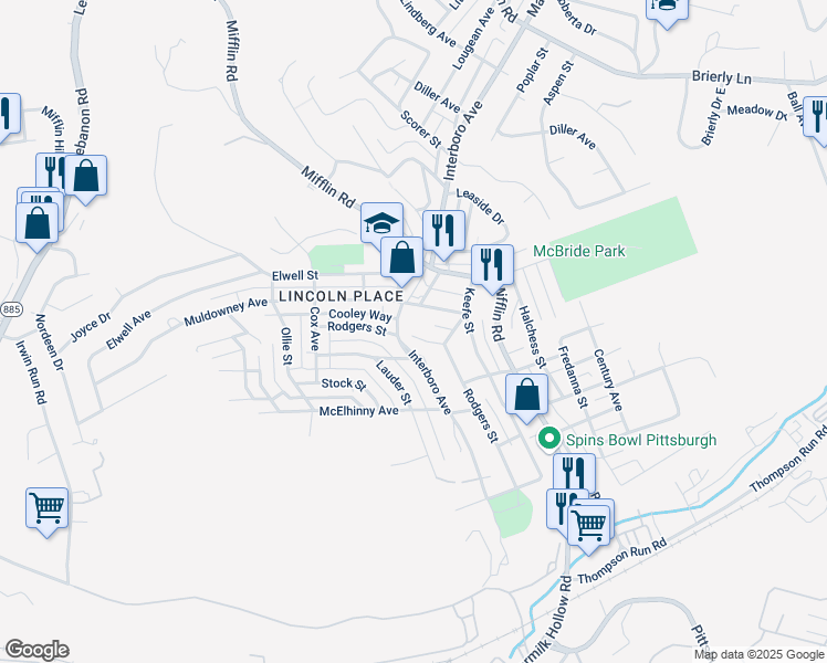map of restaurants, bars, coffee shops, grocery stores, and more near 1307 Rodgers Street in Pittsburgh