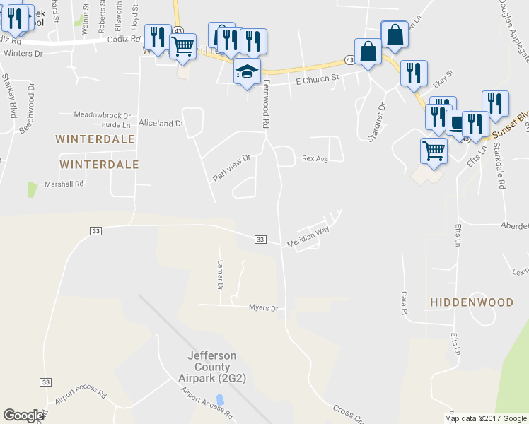 map of restaurants, bars, coffee shops, grocery stores, and more near 451 Fernwood Road in Steubenville