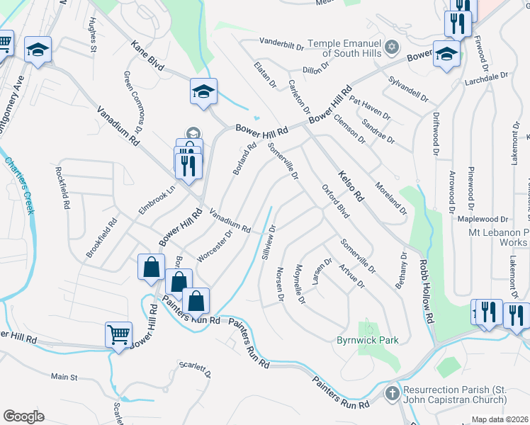 map of restaurants, bars, coffee shops, grocery stores, and more near 1727 Berkwood Drive in Pittsburgh