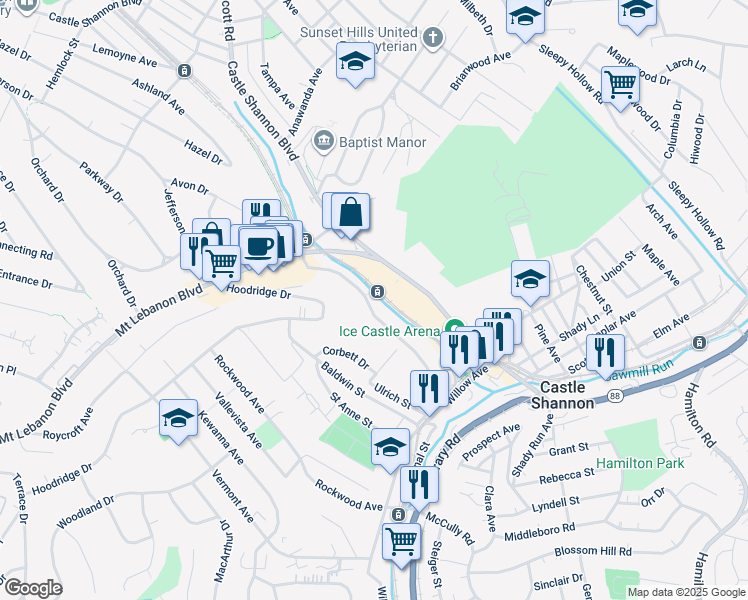 map of restaurants, bars, coffee shops, grocery stores, and more near 790A Cooke Drive in Pittsburgh