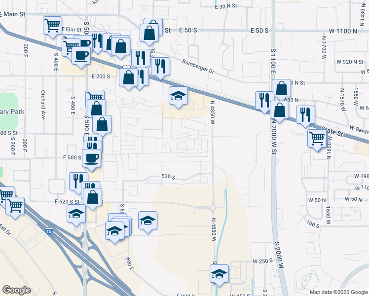 map of restaurants, bars, coffee shops, grocery stores, and more near 807 East 460 South in American Fork