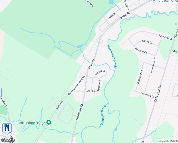 map of restaurants, bars, coffee shops, grocery stores, and more near 18 Bordentown Turnpike in Jamesburg