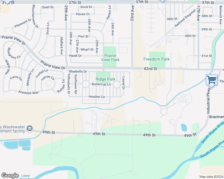 map of restaurants, bars, coffee shops, grocery stores, and more near 4312 Paintbrush Drive in Evans