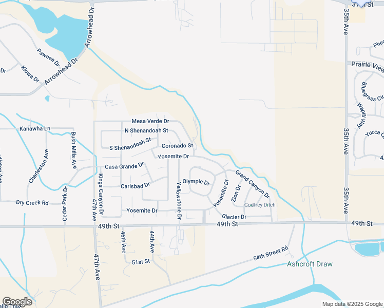 map of restaurants, bars, coffee shops, grocery stores, and more near 3628 Yosemite Drive in Greeley
