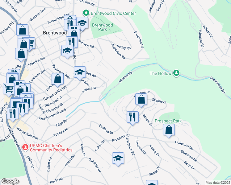 map of restaurants, bars, coffee shops, grocery stores, and more near 4563 East Willock Road in Pittsburgh