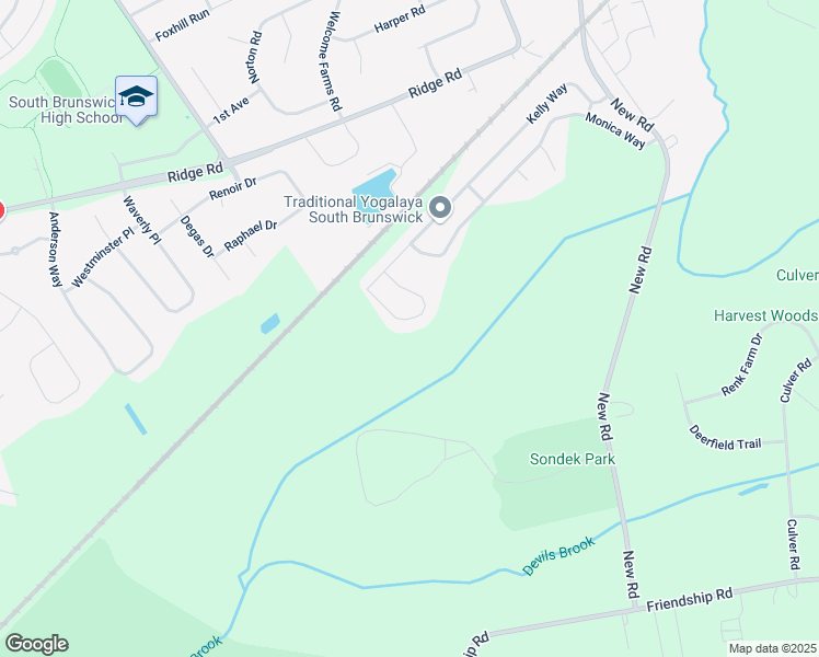 map of restaurants, bars, coffee shops, grocery stores, and more near 17 Bernadette Circle in South Brunswick Township