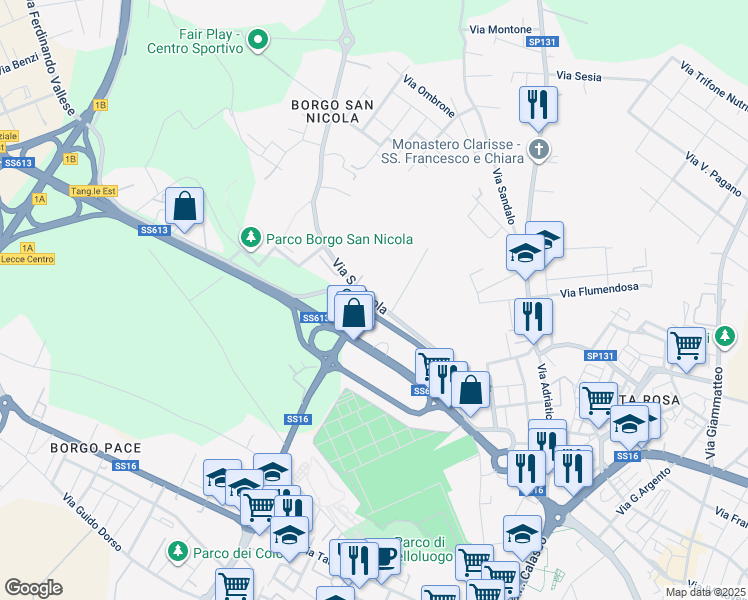 map of restaurants, bars, coffee shops, grocery stores, and more near 13 Via San Nicola in Lecce