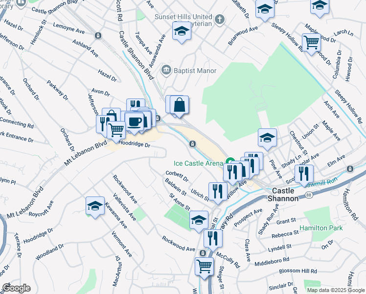 map of restaurants, bars, coffee shops, grocery stores, and more near 790A Cooke Drive in Pittsburgh