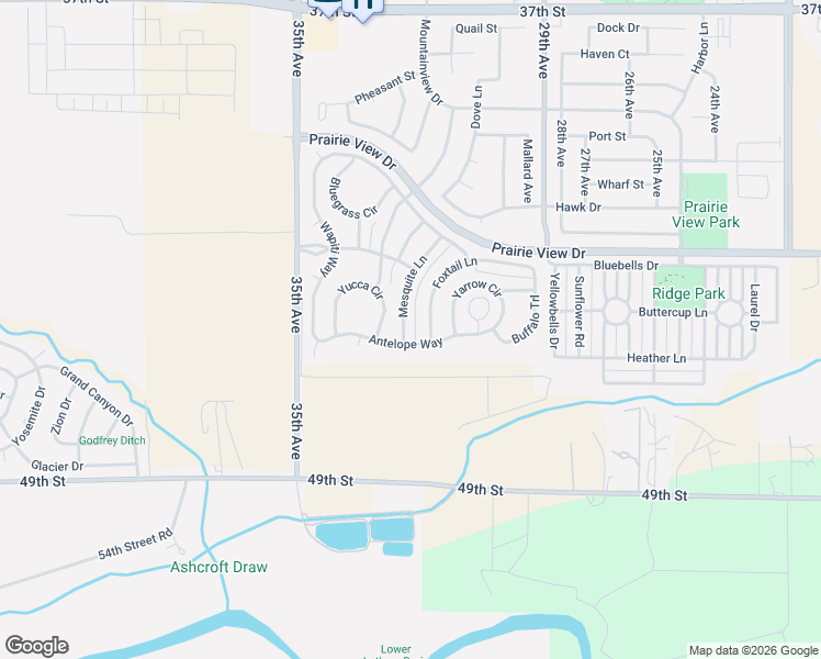 map of restaurants, bars, coffee shops, grocery stores, and more near 4320 Mesquite Lane in Evans