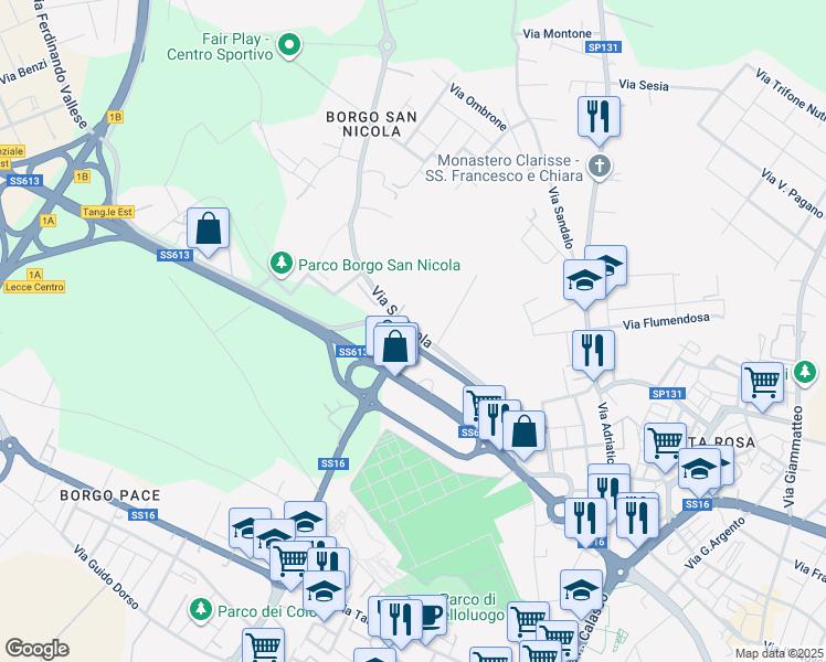 map of restaurants, bars, coffee shops, grocery stores, and more near 13 Via San Nicola in Lecce