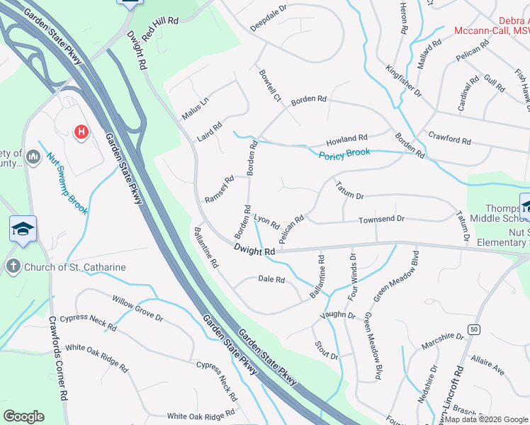 map of restaurants, bars, coffee shops, grocery stores, and more near 11 Lyon Road in Middletown Township