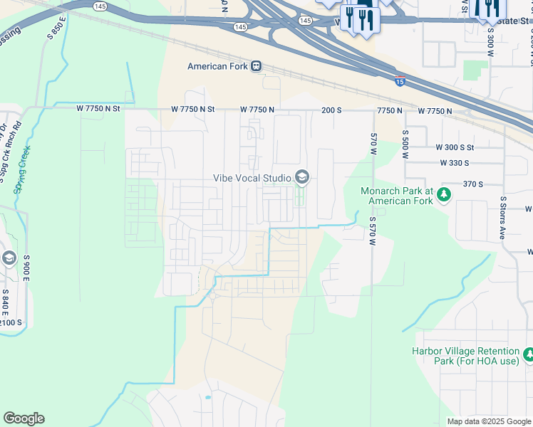 map of restaurants, bars, coffee shops, grocery stores, and more near 444 Willow Leaf Road in American Fork