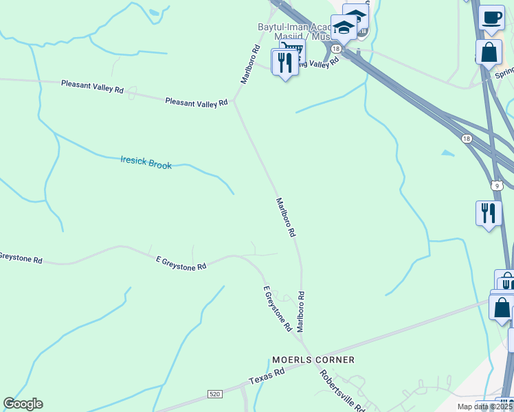map of restaurants, bars, coffee shops, grocery stores, and more near 1023-1069 Marlboro Road in Old Bridge Township