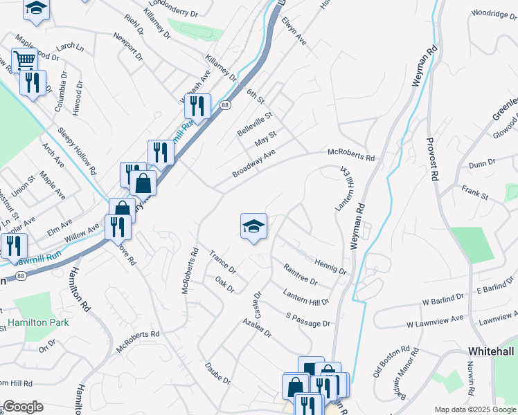 map of restaurants, bars, coffee shops, grocery stores, and more near 4003 Belmont Ln in Pittsburgh