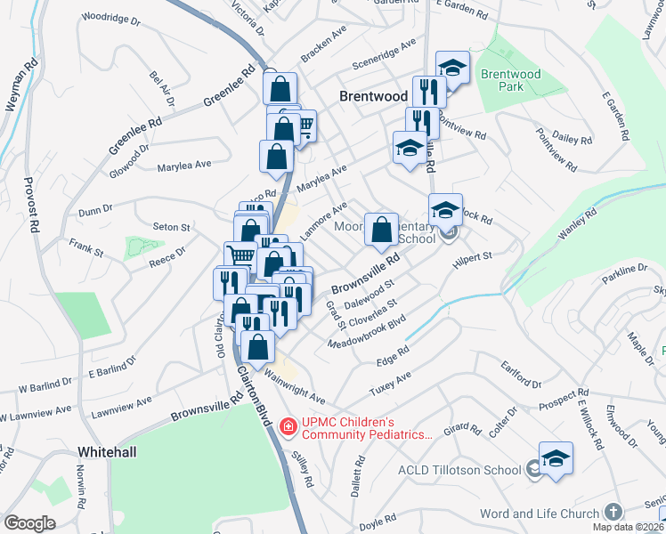 map of restaurants, bars, coffee shops, grocery stores, and more near 4000 Lawnview Ave in Pittsburgh