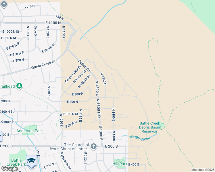 map of restaurants, bars, coffee shops, grocery stores, and more near 348 North 1350 East in Pleasant Grove