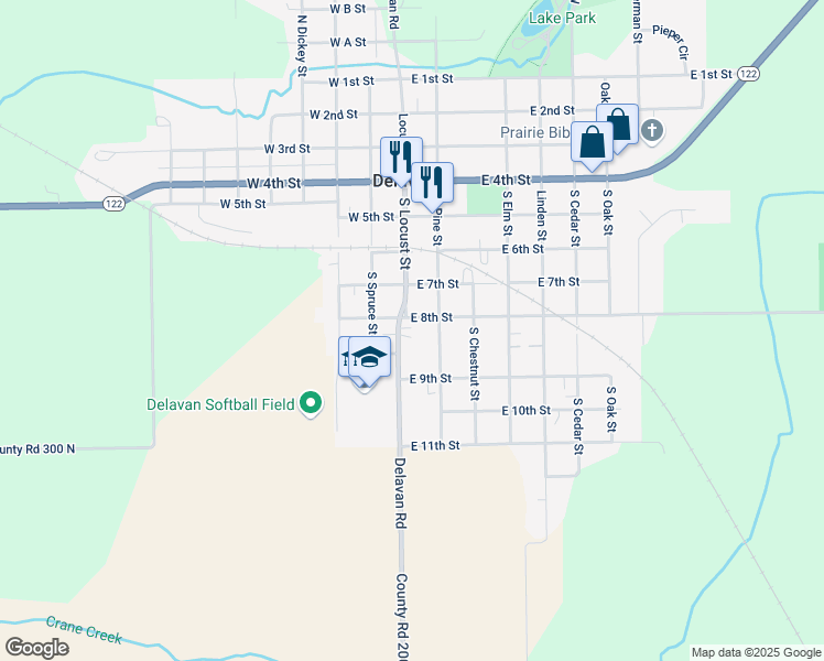 map of restaurants, bars, coffee shops, grocery stores, and more near 804 Locust St in Delavan