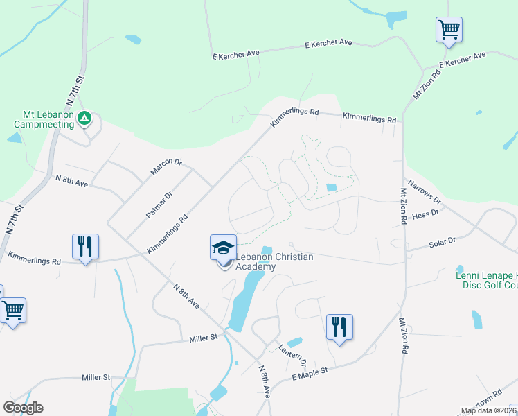 map of restaurants, bars, coffee shops, grocery stores, and more near 951 Snapdragon Court in Lebanon