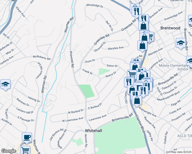 map of restaurants, bars, coffee shops, grocery stores, and more near 5 Sheila Court in Pittsburgh