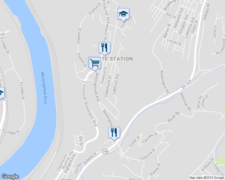 map of restaurants, bars, coffee shops, grocery stores, and more near 417 Oakhurst Avenue in North Versailles