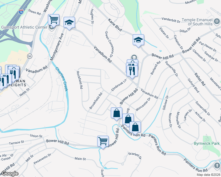 map of restaurants, bars, coffee shops, grocery stores, and more near 1956 Elmbrook Ln in Pittsburgh