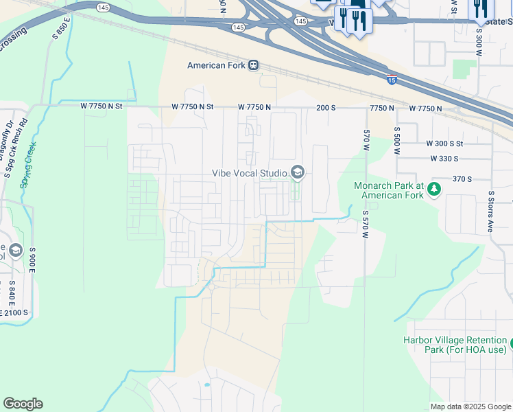 map of restaurants, bars, coffee shops, grocery stores, and more near 444 Willow Leaf Road in American Fork