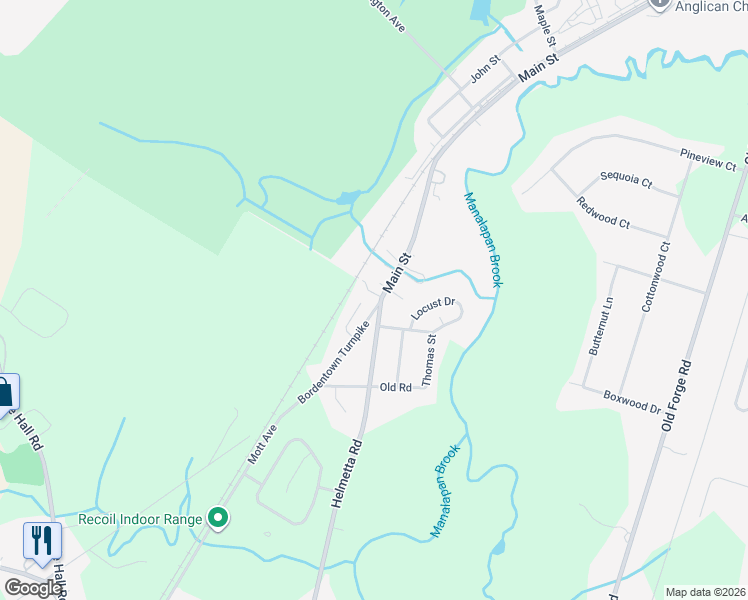 map of restaurants, bars, coffee shops, grocery stores, and more near 18 Bordentown Turnpike in Jamesburg