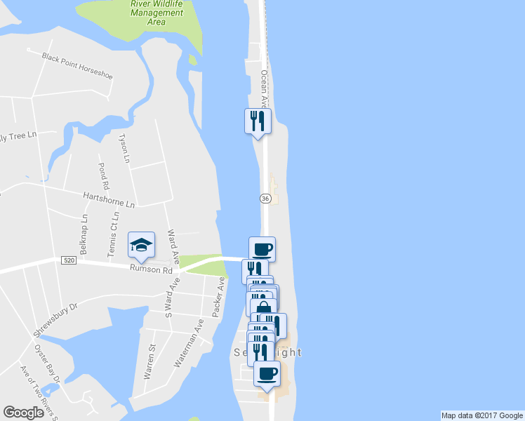 map of restaurants, bars, coffee shops, grocery stores, and more near 912 Ocean Avenue in Sea Bright