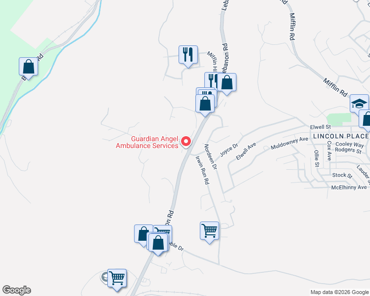 map of restaurants, bars, coffee shops, grocery stores, and more near 700 Lebanon Road in West Mifflin