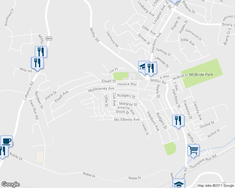 map of restaurants, bars, coffee shops, grocery stores, and more near 1109 Rodgers St in Pittsburgh
